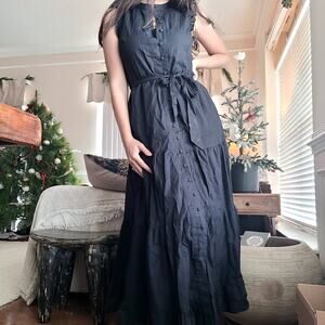 Boden Black Maxi Dress Tiered Tie Waist Sleeveless Sz 6
